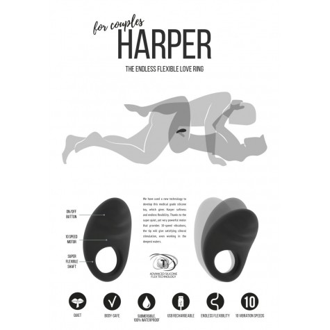 Черное эрекционное виброкольцо Harper