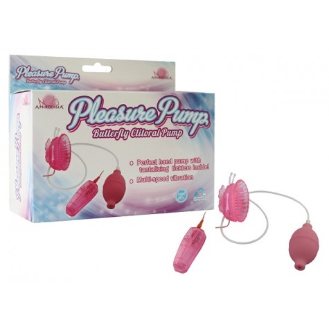 Розовая помпа с вибрацией Pleasure Pump Butterfly Clitoral